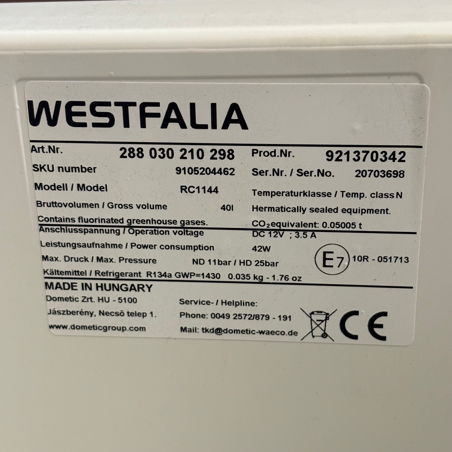 Kühlschrank Westfalia Mercedes Marco Polo RC1144 Kühlschrank Westfalia Mercedes Marco Polo RC1144